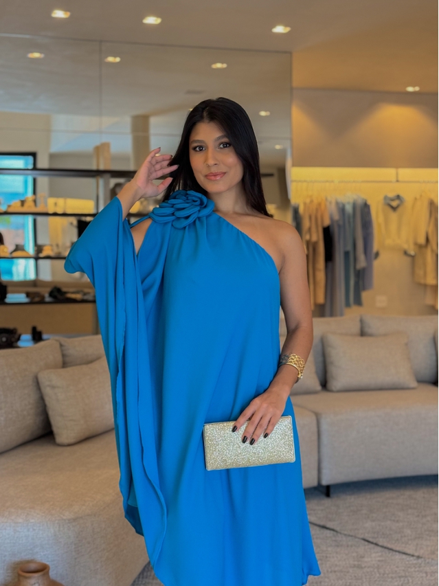 Vestido Ombro Só Flor Azul