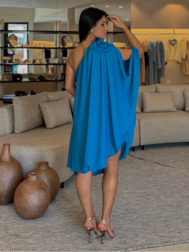 Vestido Ombro Só Flor Azul