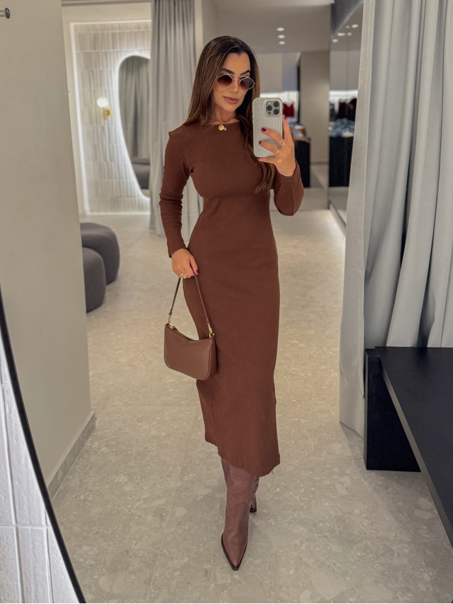 Vestido Canelado Lorena Café 