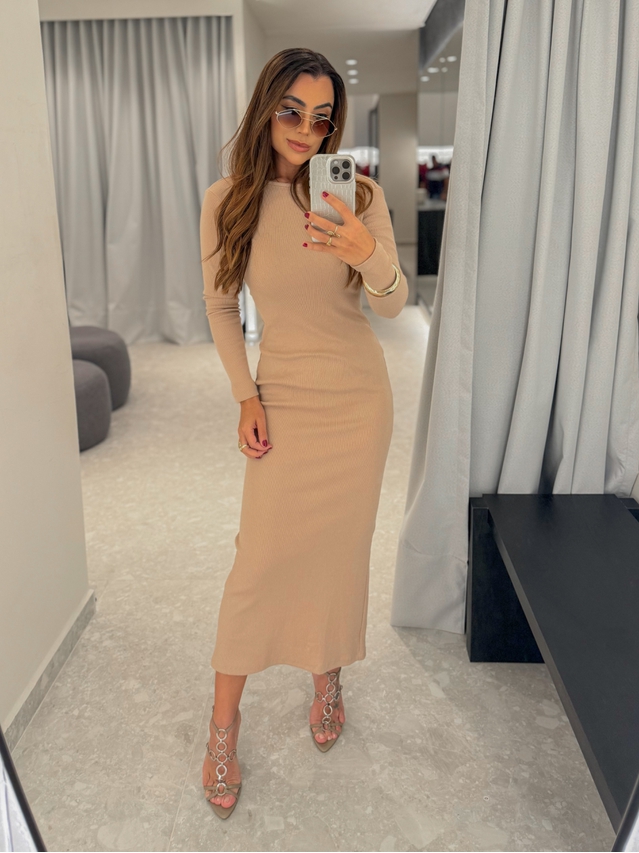 Vestido Canelado Lorena Areia