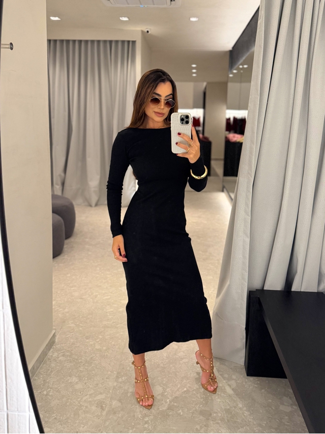 Vestido Canelado Lorena Preto 