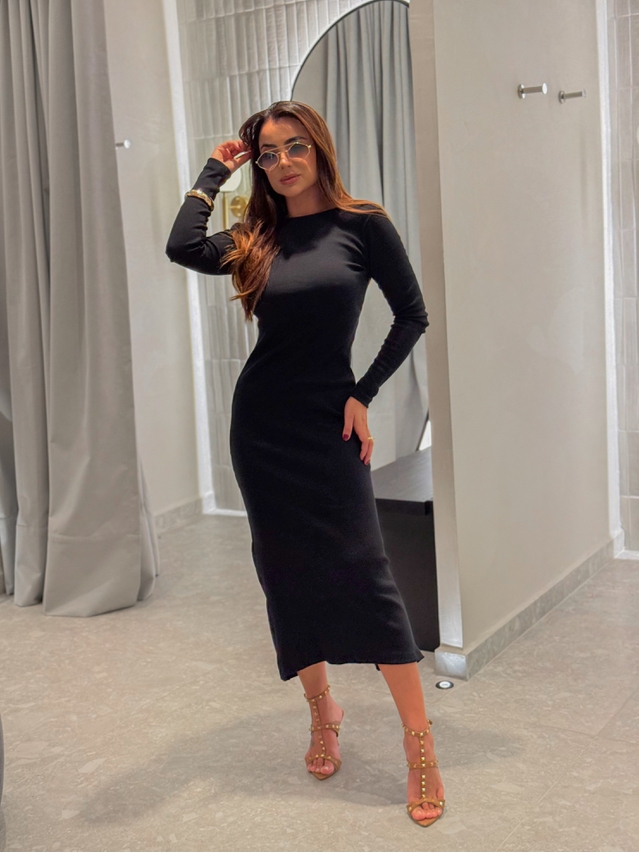 Vestido Canelado Lorena Preto 