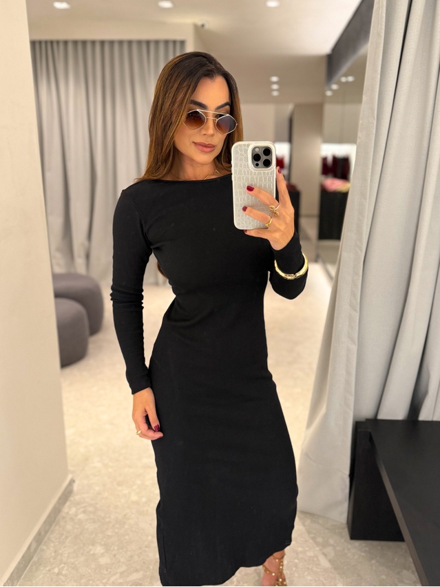 Vestido Canelado Lorena Preto 