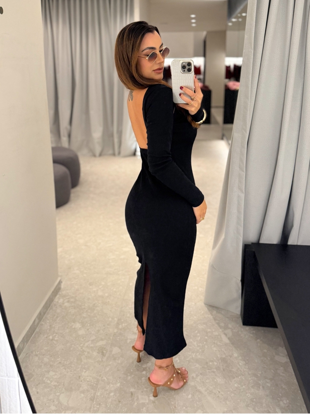 Vestido Canelado Lorena Preto 