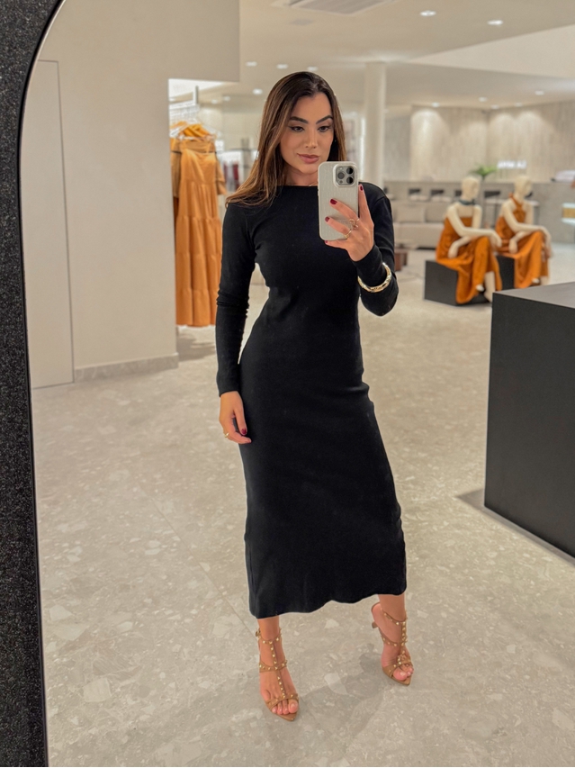 Vestido Canelado Lorena Preto 