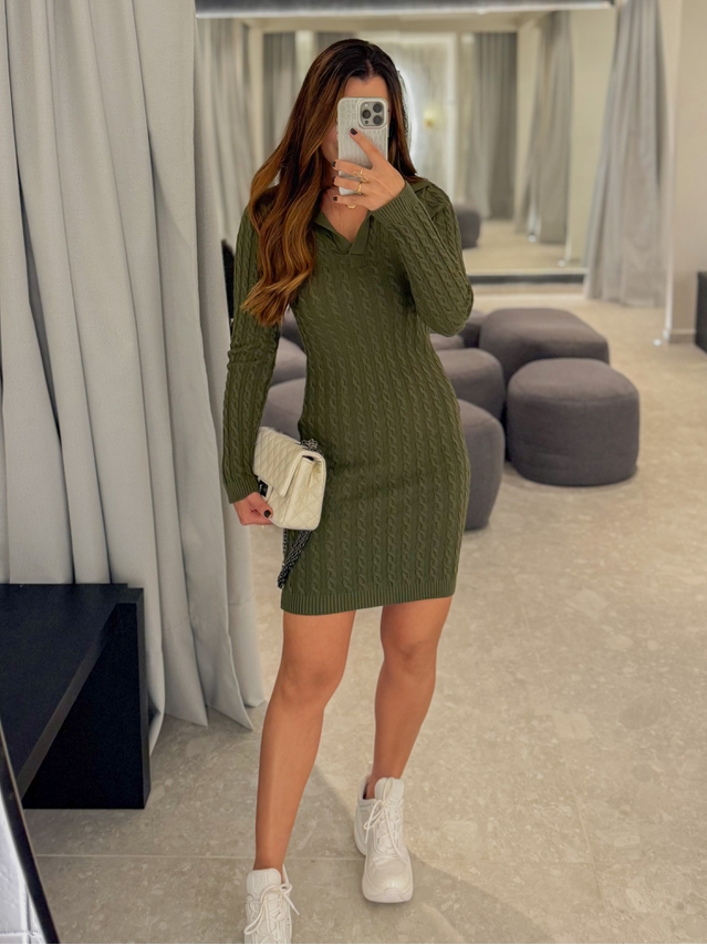 Vestido Tricot Trançado Verde