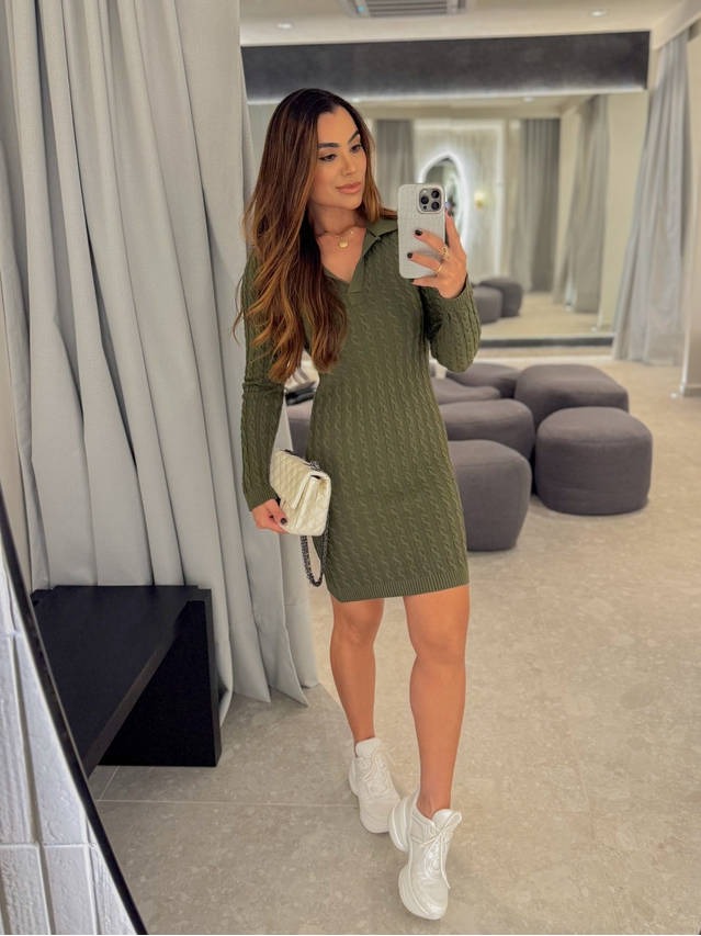 Vestido Tricot Trançado Verde