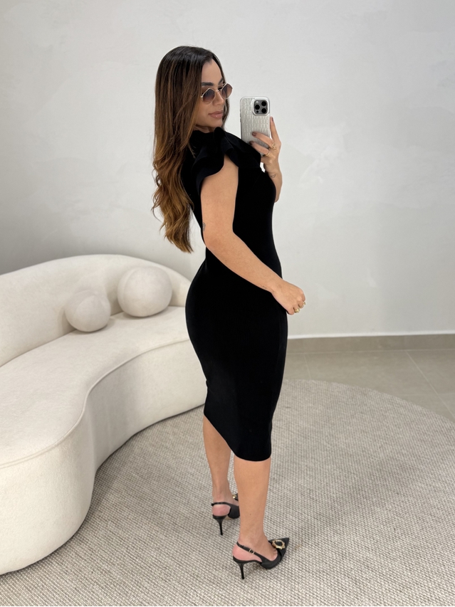 Vestido Manguinha Tricot Preto