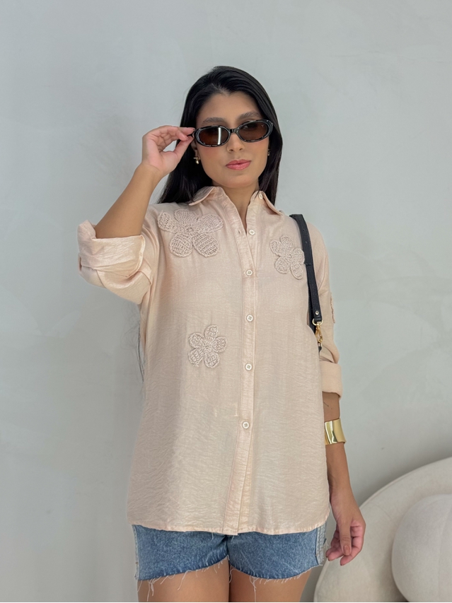 Camisa Bordada Paris Areia 