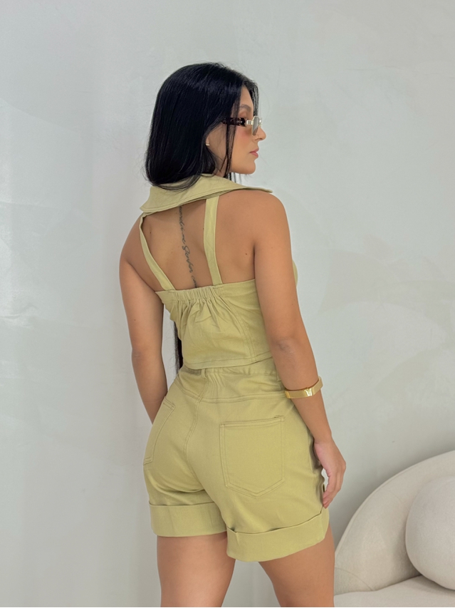 Conjunto Short Sarja Zurique Cáqui