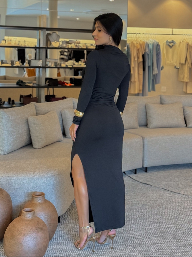 Vestido Suplex Manga Longa Preto