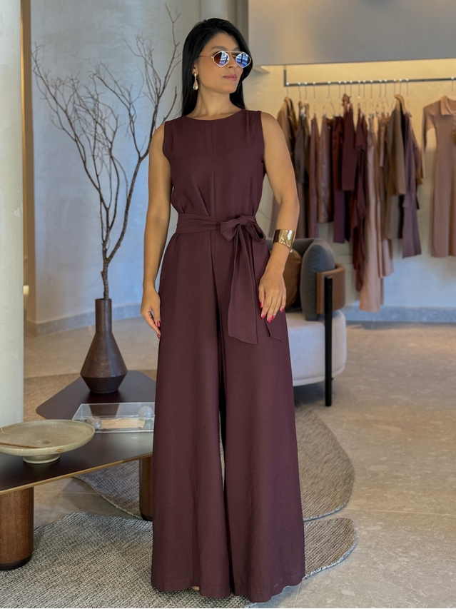 Macacão Pantalona Mônica Café