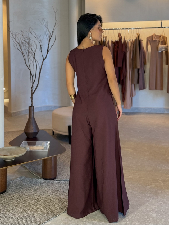 Macacão Pantalona Mônica Café