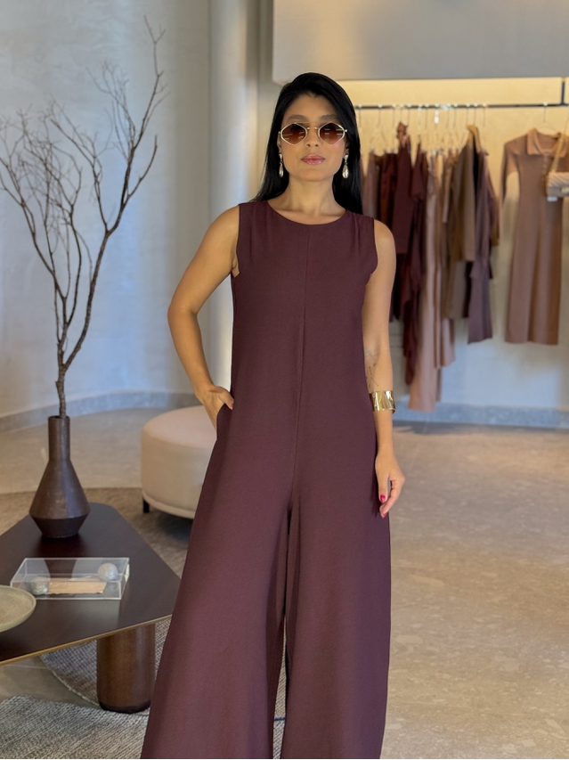 Macacão Pantalona Mônica Café