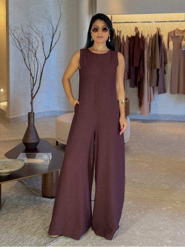 Macacão Pantalona Mônica Café