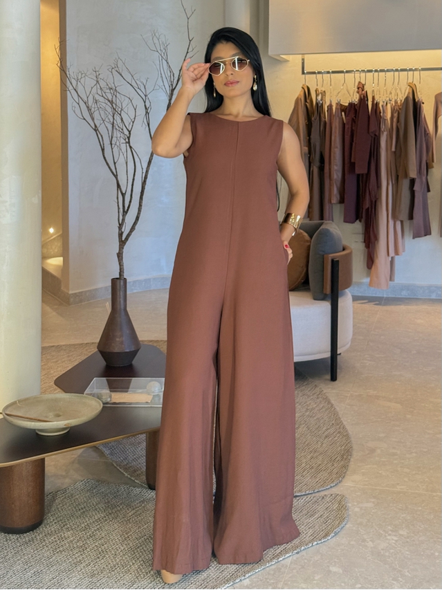 Macacão Pantalona Mônica Marrom