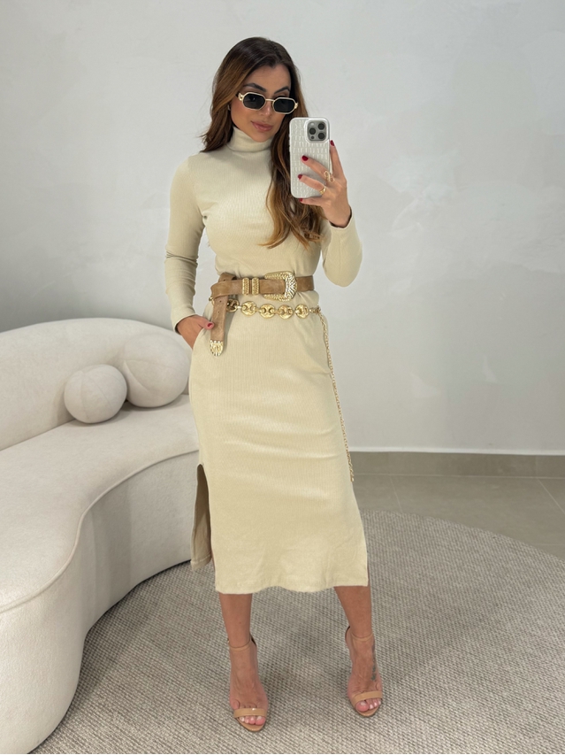 Vestido Canelado Madrid Areia