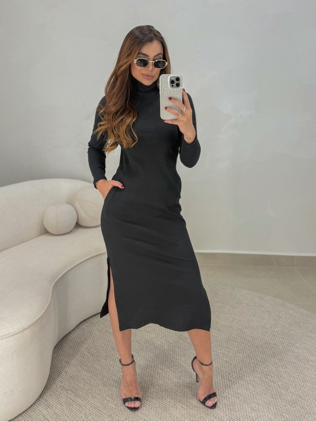 Vestido Canelado Madrid Preto