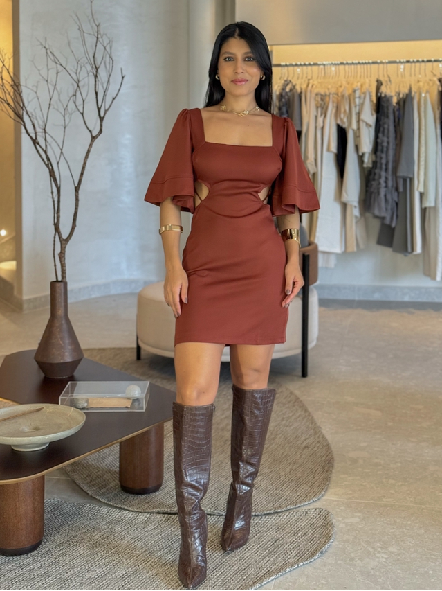 Vestido Manga Nanda Café