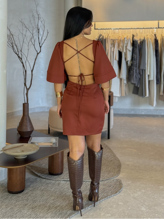 Vestido Manga Nanda Café