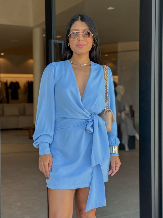 Vestido Manga Longa Laura Azul