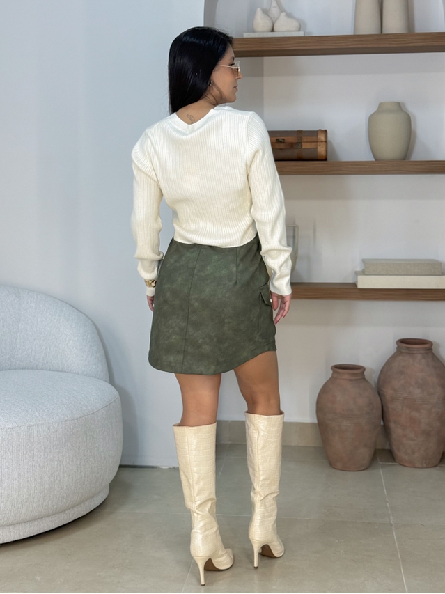 Saia Couro Fake Carina Militar