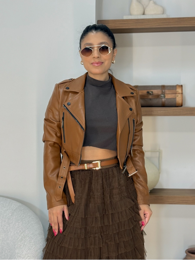 Jaqueta Couro Fake Ivy Caramelo