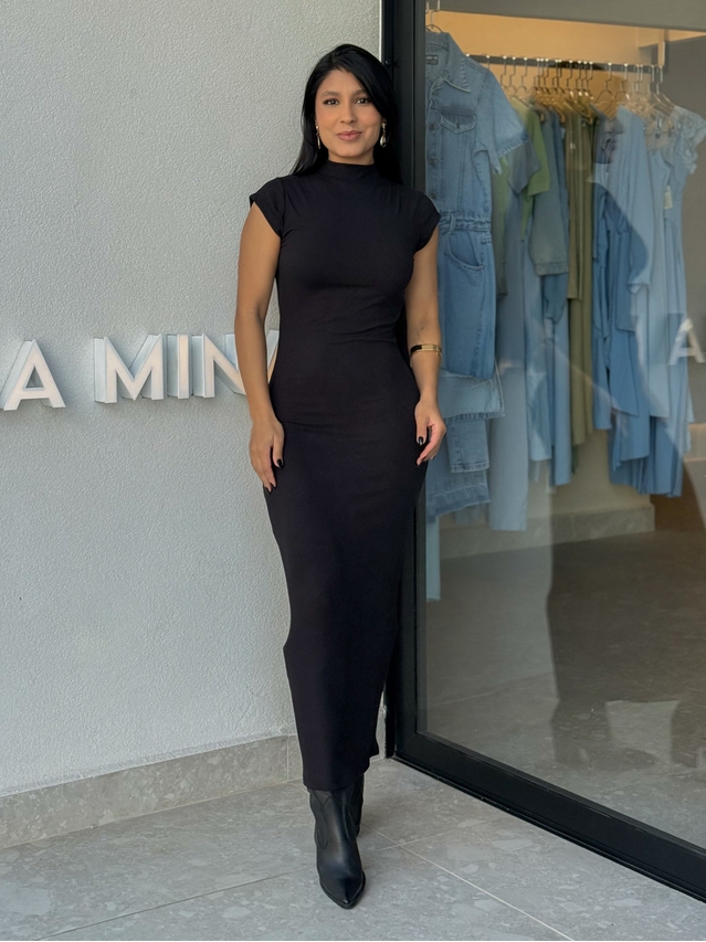 Vestido Canelado Holanda Preto