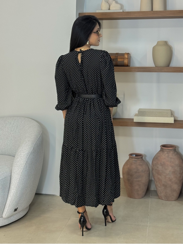 Vestido Longo Poá Preto