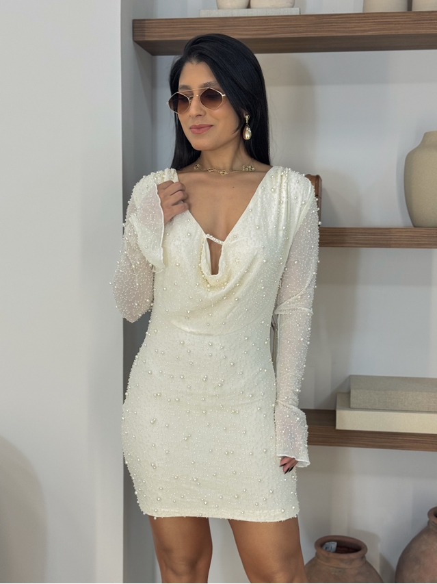 Vestido Tule Pérola Off