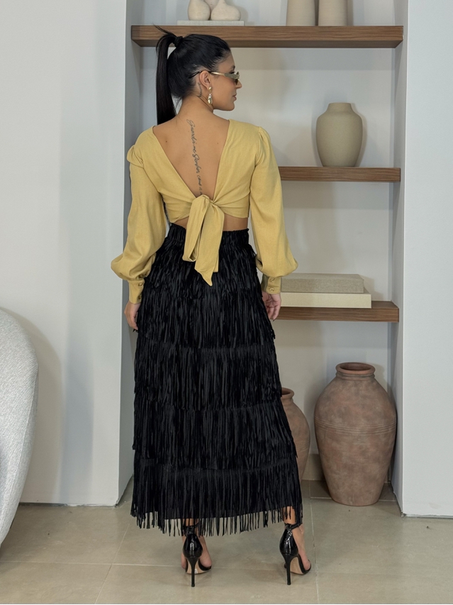 Saia Midi Franja Preta 