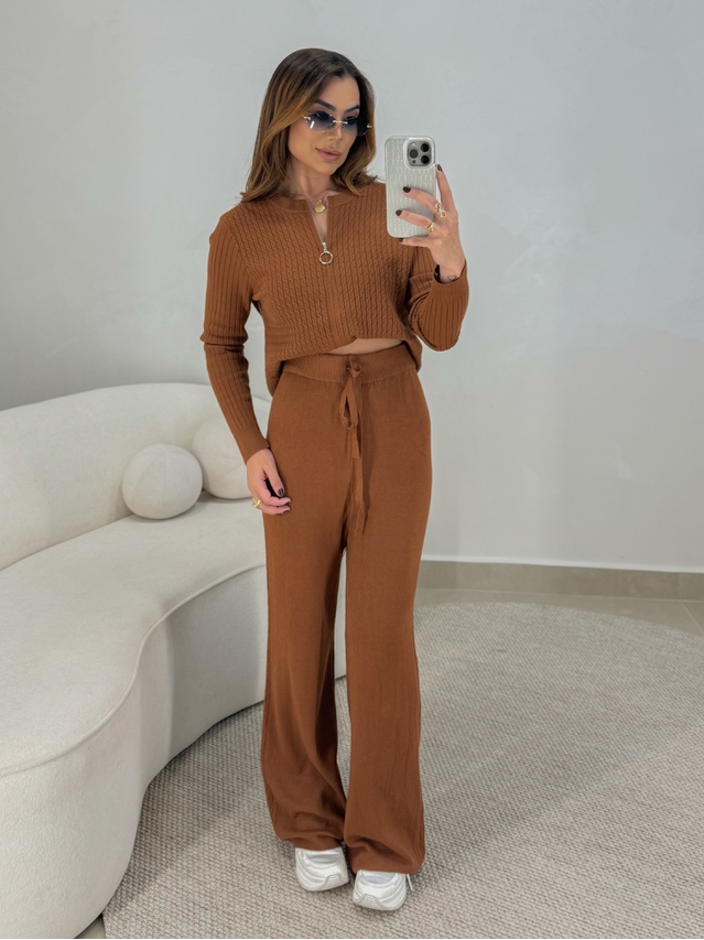 Conjunto Tricot Zíper Germana Telha