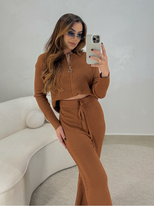 Conjunto Tricot Zíper Germana Telha