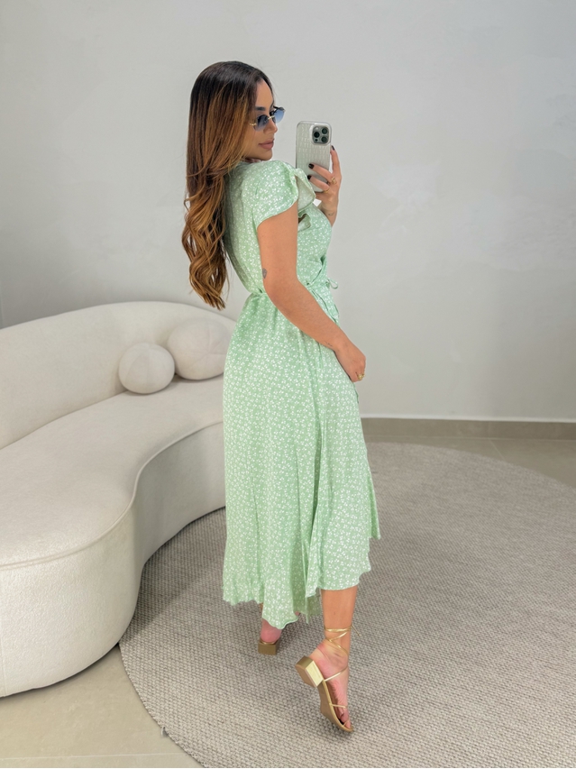 Vestido Envelope Estampado Verde