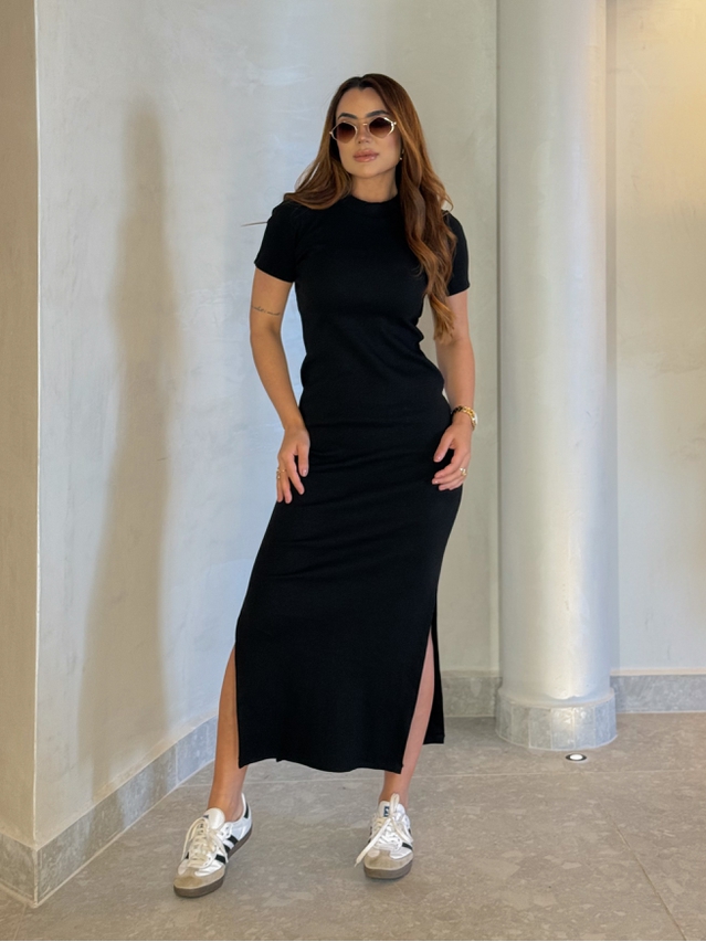 Vestido Canelado Chicago Preto