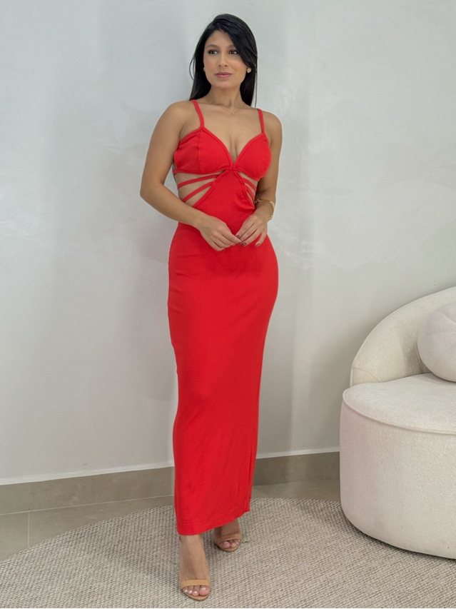 Vestido Canelado Karen Vermelho