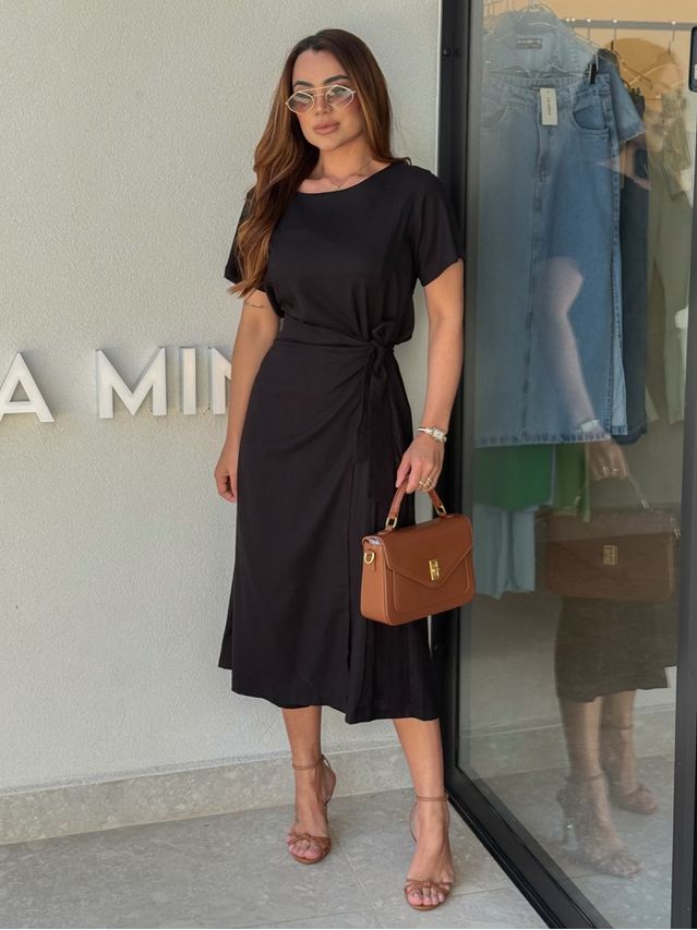 Vestido Linho Manguinha Amara Preto 