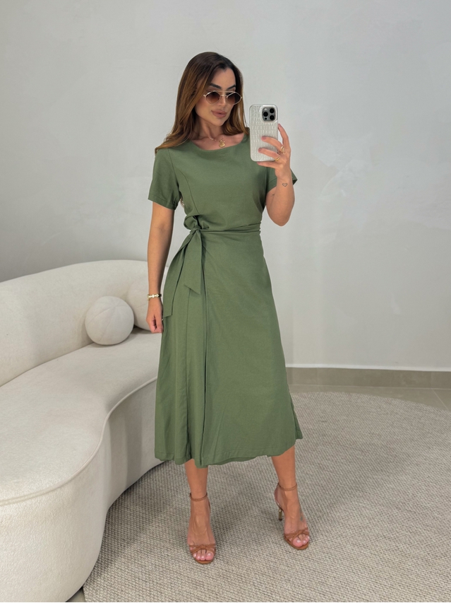 Vestido Linho Manguinha Amara Militar 