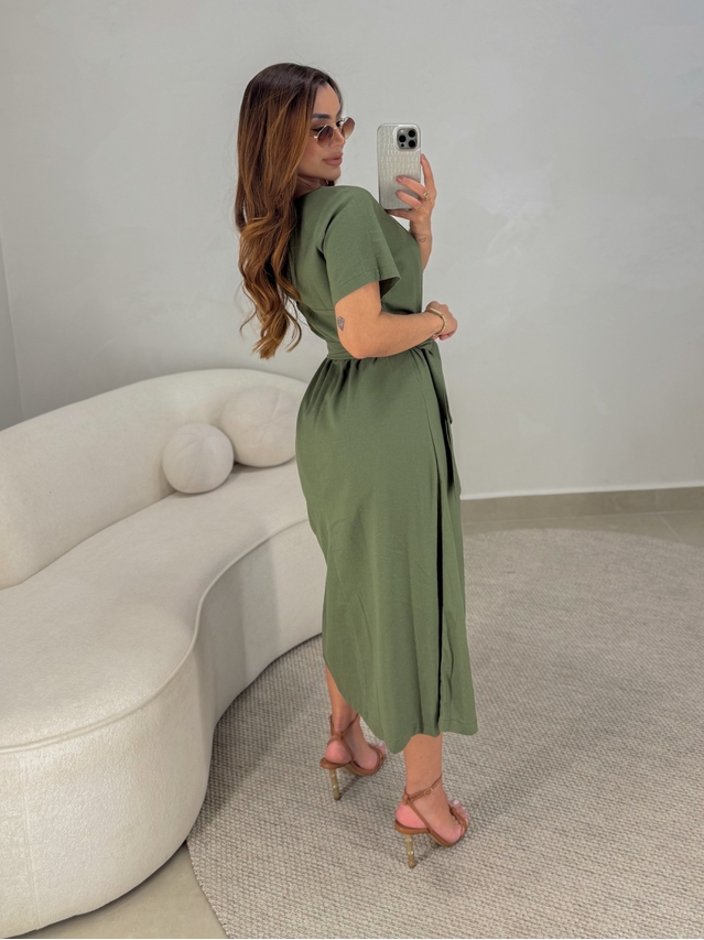 Vestido Linho Manguinha Amara Militar 