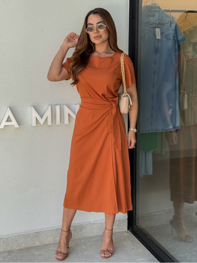 Vestido Linho Manguinha Amara Telha