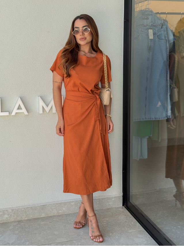 Vestido Linho Manguinha Amara Telha