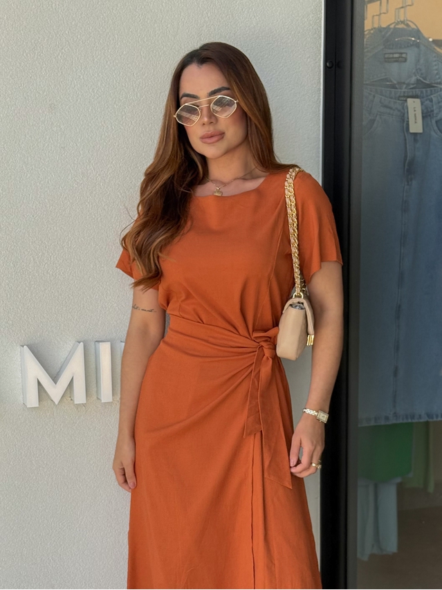 Vestido Linho Manguinha Amara Telha