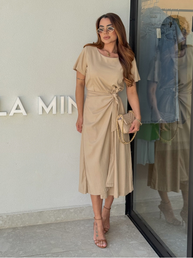 Vestido Linho Manguinha Amara Areia