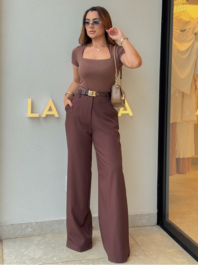 Calça Pantalona Beatriz Café