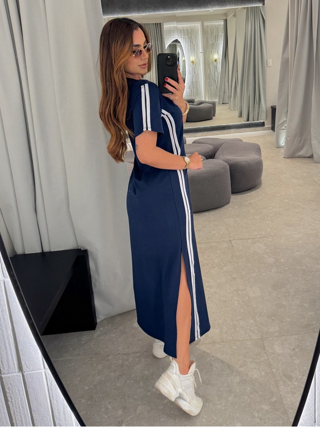 Vestido Manguinha Listra Marinho