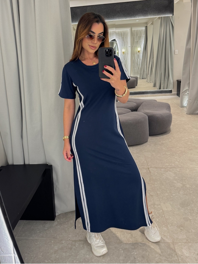 Vestido Manguinha Listra Marinho