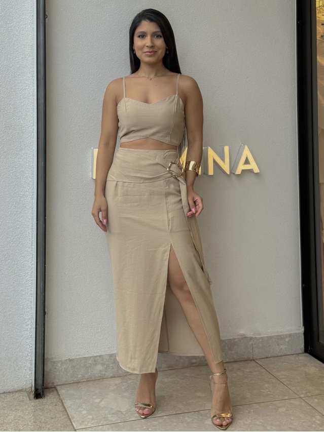 Conjunto Saia Anne Cáqui 