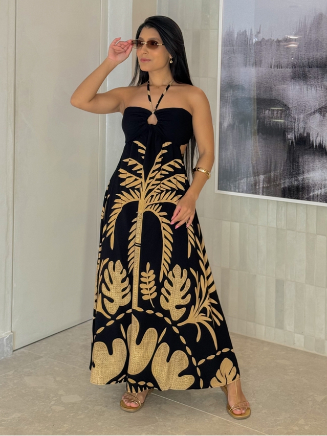 Vestido Estampado Santorini Preto