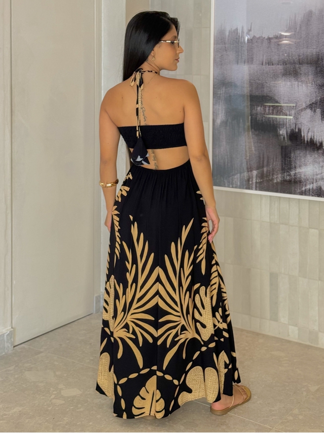 Vestido Estampado Santorini Preto