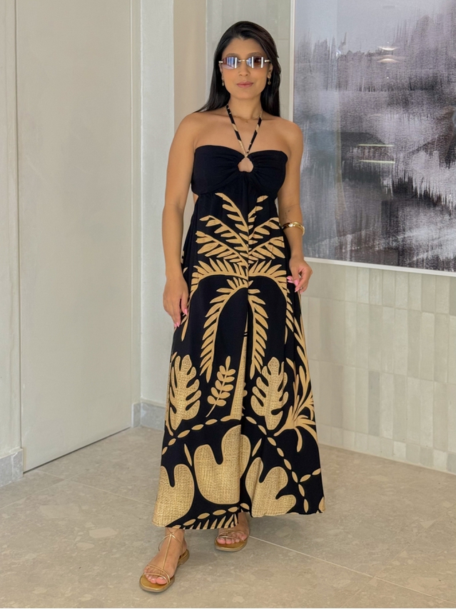 Vestido Estampado Santorini Preto